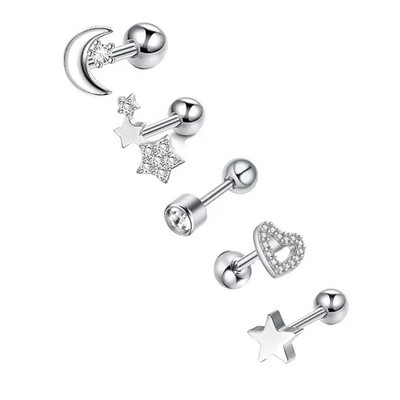 5 DB Star Tragus Stud fülbevaló szett szív kis szegecses szett Lebeny piercing porc Stud Helix ékszer Cz súlyzó piercing fülbevaló