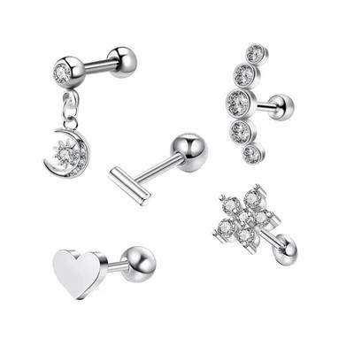 5 DB Star Tragus Stud fülbevaló szett szív kis szegecses szett Lebeny piercing porc Stud Helix ékszer Cz súlyzó piercing fülbevaló