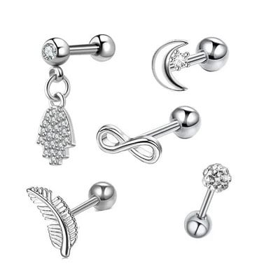 5 DB Star Tragus Stud fülbevaló szett szív kis szegecses szett Lebeny piercing porc Stud Helix ékszer Cz súlyzó piercing fülbevaló