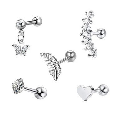 5 DB Star Tragus Stud fülbevaló szett szív kis szegecses szett Lebeny piercing porc Stud Helix ékszer Cz súlyzó piercing fülbevaló