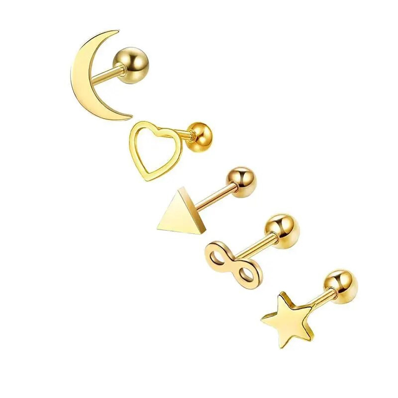 5 DB Star Tragus Stud fülbevaló szett szív kis szegecses szett Lebeny piercing porc Stud Helix ékszer Cz súlyzó piercing fülbevaló
