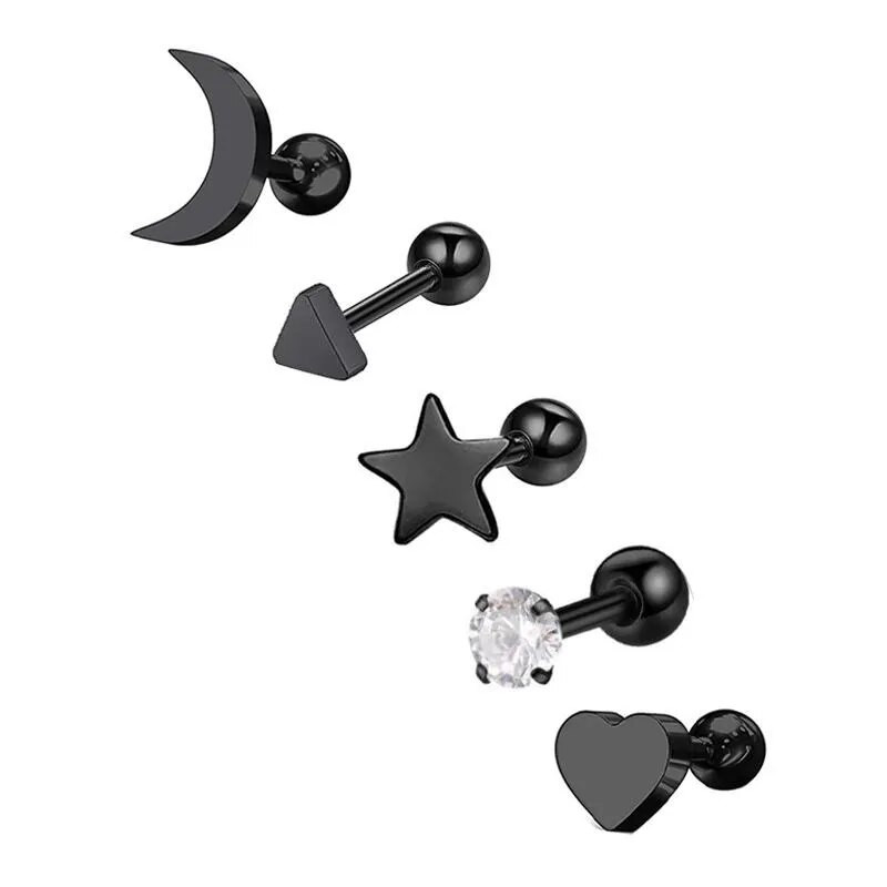 5 DB Star Tragus Stud fülbevaló szett szív kis szegecses szett Lebeny piercing porc Stud Helix ékszer Cz súlyzó piercing fülbevaló