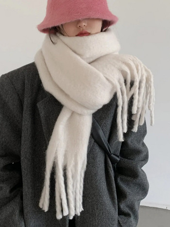2022 Μασίφ παχύ κασμίρ κασκόλ για γυναίκες Μεγάλη κουβέρτα μάλλινη πασμίνα Χειμερινό ζεστό σάλι που τυλίγει Bufanda Female με μαντήλια με φούντες