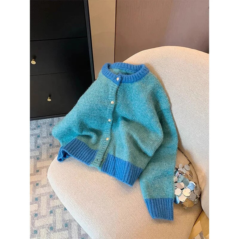 Ulična odjeća Skraćeni pleteni kardigan Ženski Y2K patchwork džemper kaput Vintage korejska kratka pletena odjeća Ležerna majica za sve vrste džempera