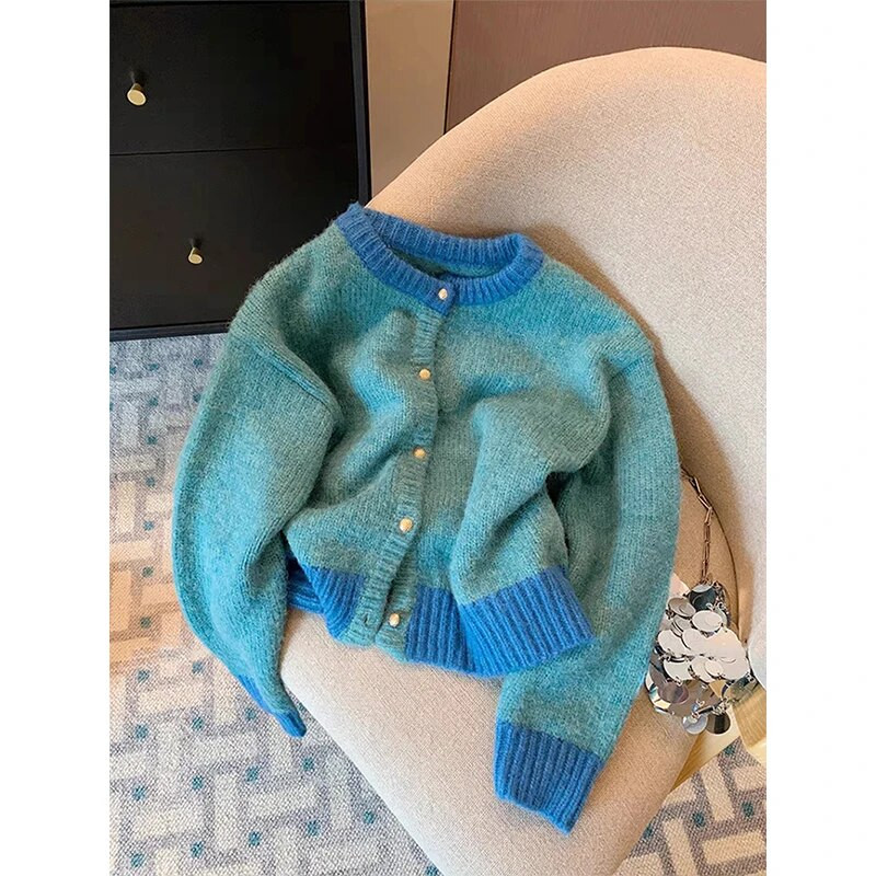 Ulična odjeća Skraćeni pleteni kardigan Ženski Y2K patchwork džemper kaput Vintage korejska kratka pletena odjeća Ležerna majica za sve vrste džempera