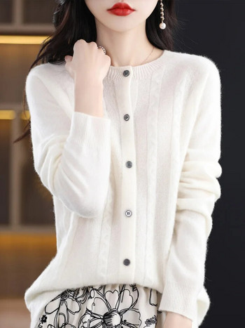 Φθινοπωρινό, Χειμώνας 100% Γυναικεία ζακέτα από μαλλί Merino, O-neck Twist Λουλούδι κασμίρ πουλόβερ 2023 Κορεάτικη μόδα Γυναικεία ρούχα Grace Top
