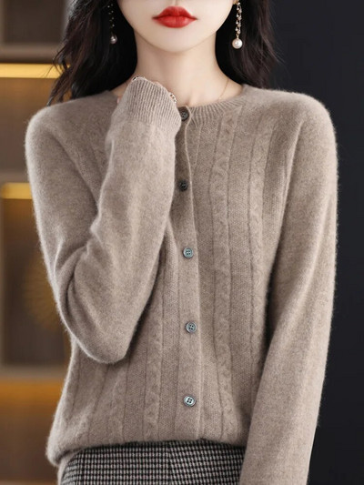 Jesen Zima 100% merino vuna Ženski kardigan O-izrez Twist cvjetić Kašmir pulover 2023. Korejska modna ženska odjeća Grace Top