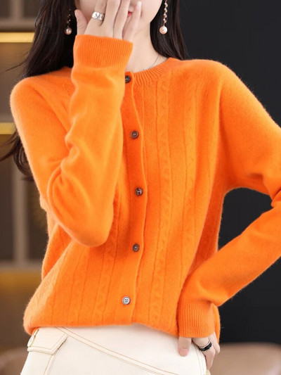 Jesen Zima 100% merino vuna Ženski kardigan O-izrez Twist cvjetić Kašmir pulover 2023. Korejska modna ženska odjeća Grace Top