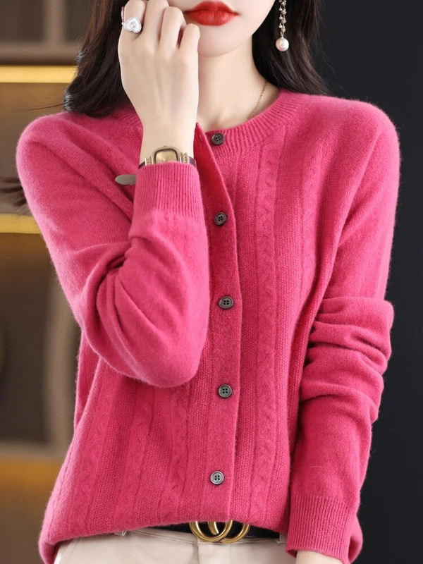 Jesen Zima 100% merino vuna Ženski kardigan O-izrez Twist cvjetić Kašmir pulover 2023. Korejska modna ženska odjeća Grace Top