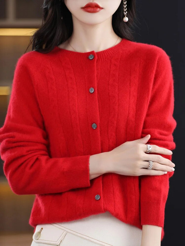 Jesen Zima 100% merino vuna Ženski kardigan O-izrez Twist cvjetić Kašmir pulover 2023. Korejska modna ženska odjeća Grace Top