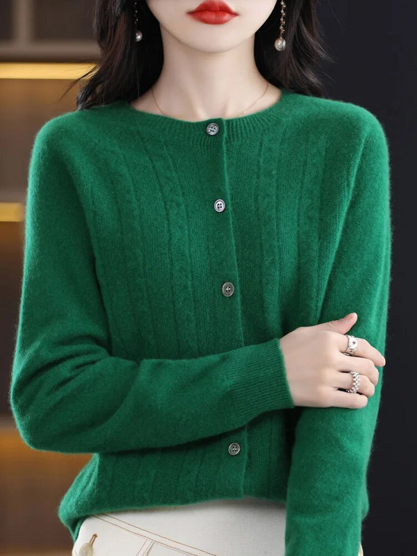 Jesen Zima 100% merino vuna Ženski kardigan O-izrez Twist cvjetić Kašmir pulover 2023. Korejska modna ženska odjeća Grace Top