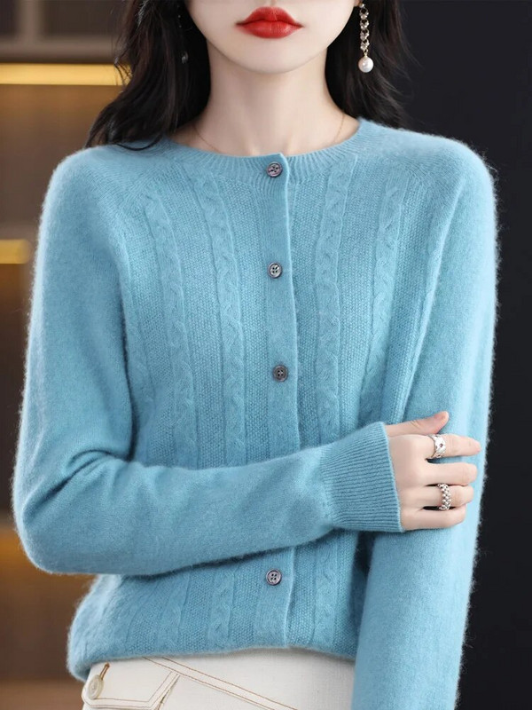 Jesen Zima 100% merino vuna Ženski kardigan O-izrez Twist cvjetić Kašmir pulover 2023. Korejska modna ženska odjeća Grace Top