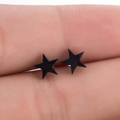 Modes nerūsējošā tērauda ģeometriski auskari, melni maza zvaigzne, mēness, apaļas trīsstūra ausu kniedes sievietēm vīriešiem, hiphopa ausu rotaslietas 2022