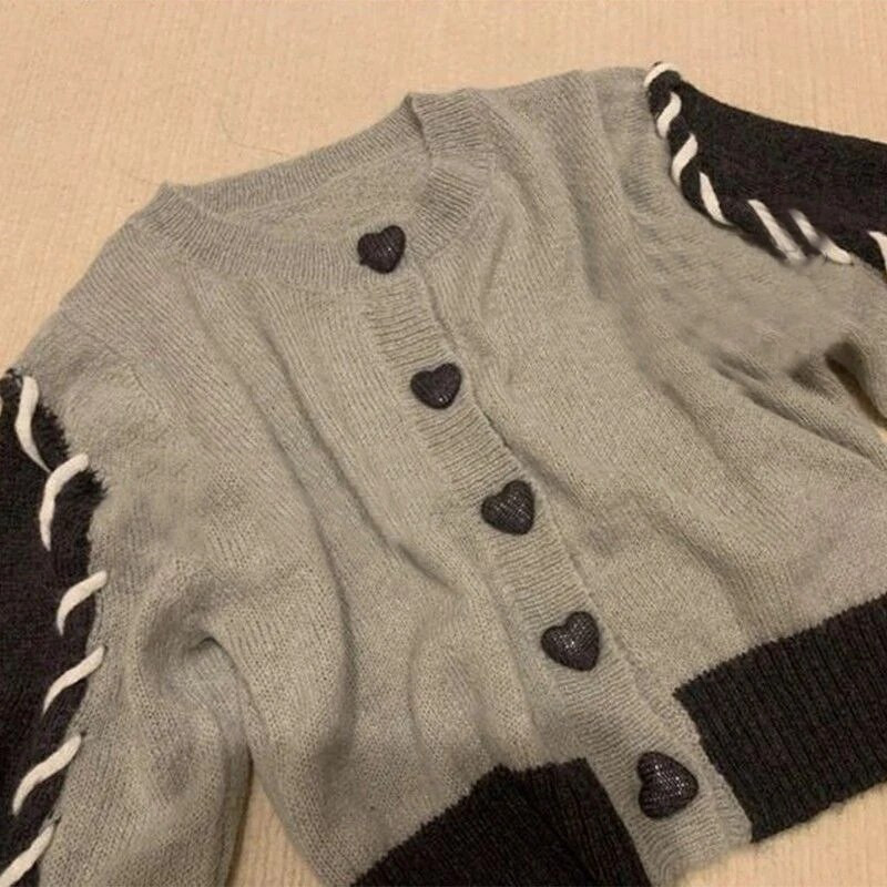 Y2K apgriezts trikotāžas jaciņš sievietēm Harajuku džemperis, džemperis, mētelis, ielas apģērbs, sirds, īss trikotāža, retro stila ikdienas džemperi