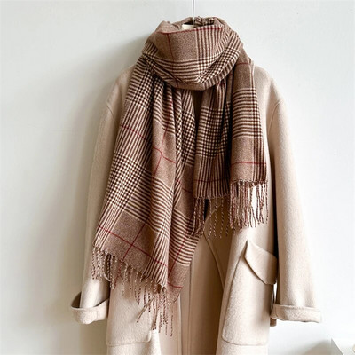 Modni karirani šal za 2023. za žene Debeli pašmina Zimski topli šal Umotavanje od kašmira Rese Pokrivač Rubni marama Pončo Stol