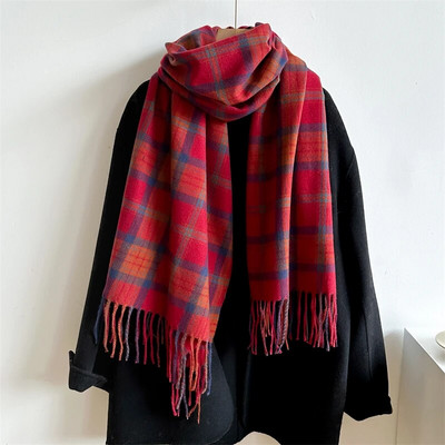 Modni karirani šal za 2023. za žene Debeli pašmina Zimski topli šal Umotavanje od kašmira Rese Pokrivač Rubni marama Pončo Stol