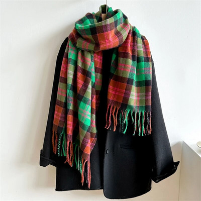 Modni karirani šal za 2023. za žene Debeli pašmina Zimski topli šal Umotavanje od kašmira Rese Pokrivač Rubni marama Pončo Stol