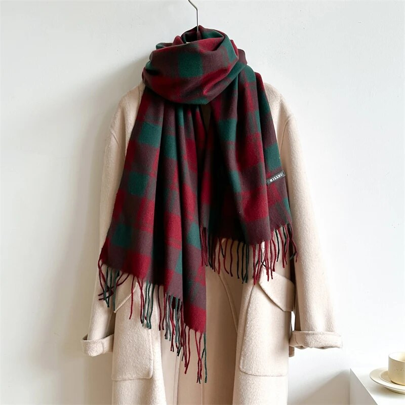 Modni karirani šal za 2023. za žene Debeli pašmina Zimski topli šal Umotavanje od kašmira Rese Pokrivač Rubni marama Pončo Stol