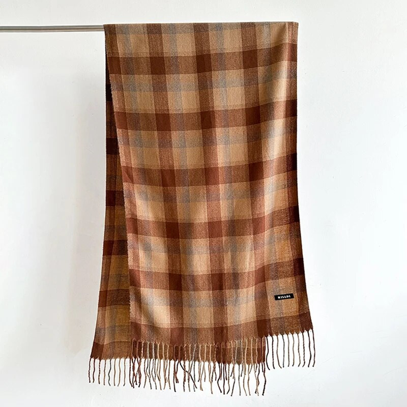 Modni karirani šal za 2023. za žene Debeli pašmina Zimski topli šal Umotavanje od kašmira Rese Pokrivač Rubni marama Pončo Stol