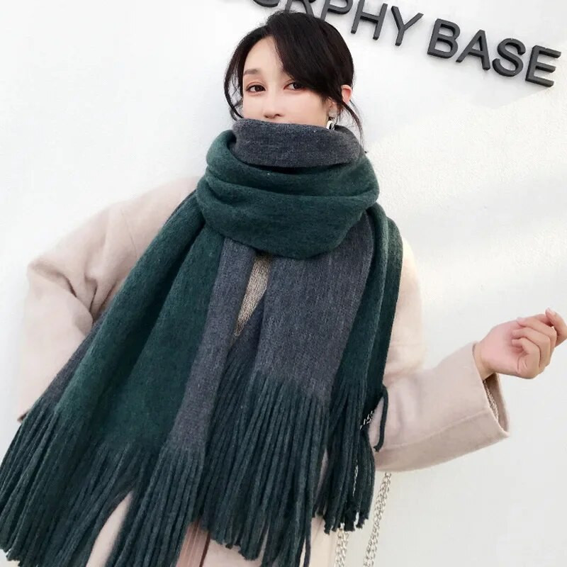 2023 Studentski prugasti šal Zimski šal Ženski višenamjenski ljubitelji pletenja od vune Podebljana korejska dugačka resica imitacija kašmira