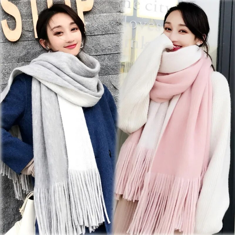 2023 Studentski prugasti šal Zimski šal Ženski višenamjenski ljubitelji pletenja od vune Podebljana korejska dugačka resica imitacija kašmira