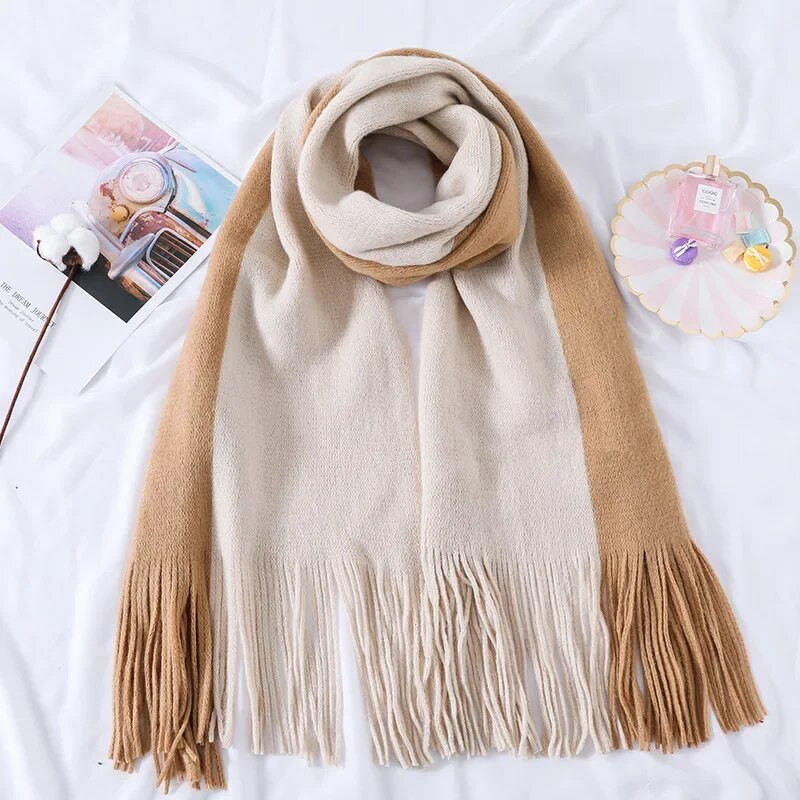 2023 Studentski prugasti šal Zimski šal Ženski višenamjenski ljubitelji pletenja od vune Podebljana korejska dugačka resica imitacija kašmira