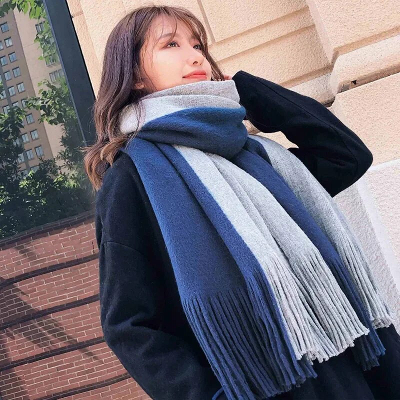 2023 Studentski prugasti šal Zimski šal Ženski višenamjenski ljubitelji pletenja od vune Podebljana korejska dugačka resica imitacija kašmira