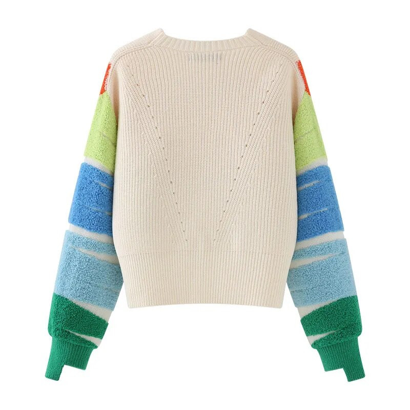 Πλεκτό πουλόβερ Rainbow ριγέ Γυναικεία ζακέτα με διπλό στήθος σακάκι με λαιμόκοψη V Φθινοπωρινό μακρυμάνικο Χειμώνα Φαρδιά κομψά μπλουζάκια 2023