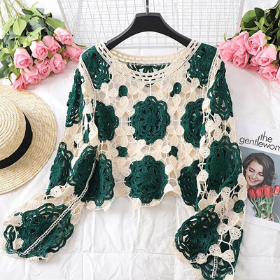 Jesen 2022. Ženski heklani kardigani Višebojni Y2k Vintage pleteni džemperi dugih rukava Široki kaputi Topli džemperi u 3 boje