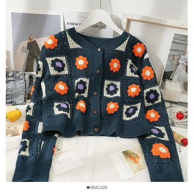 Jesen 2022. Ženski heklani kardigani Višebojni Y2k Vintage pleteni džemperi dugih rukava Široki kaputi Topli džemperi u 3 boje