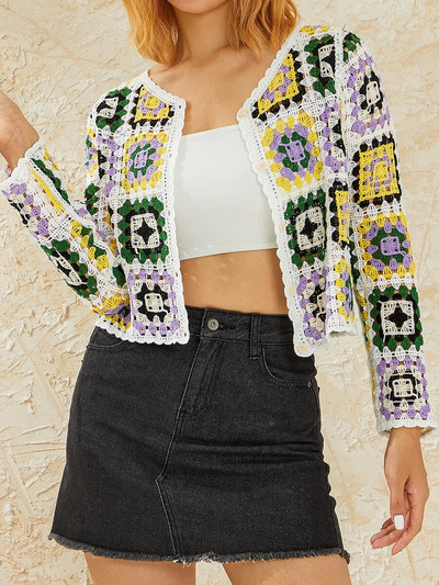 Jesen 2022. Ženski heklani kardigani Višebojni Y2k Vintage pleteni džemperi dugih rukava Široki kaputi Topli džemperi u 3 boje