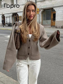 Sieviešu ikdienišķa V veida kakla izgriezuma jaka ar vienrindu Sieviešu modes vienkrāsains jakas ar garām piedurknēm kabatas jakas sievietēm Sieviešu vintage ielas trikotāža