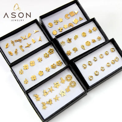 ASONSTEEL 6 páros/dobozos vintage fülbevaló szett nőknek, hópehely piercing, rozsdamentes acél, modern arany színű, új sebészeti