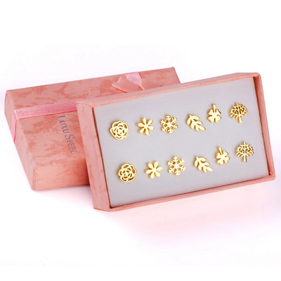 ASONSTEEL 6 páros/dobozos vintage fülbevaló szett nőknek, hópehely piercing, rozsdamentes acél, modern arany színű, új sebészeti