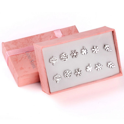 ASONSTEEL 6 páros/dobozos vintage fülbevaló szett nőknek, hópehely piercing, rozsdamentes acél, modern arany színű, új sebészeti