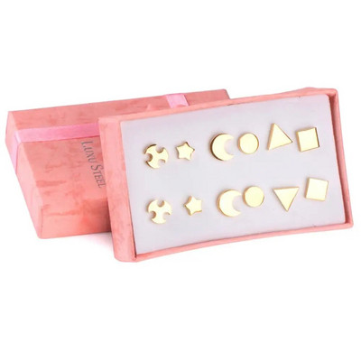 ASONSTEEL 6 páros/dobozos vintage fülbevaló szett nőknek, hópehely piercing, rozsdamentes acél, modern arany színű, új sebészeti