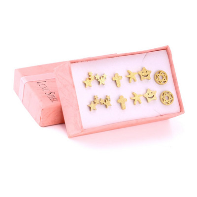 ASONSTEEL 6 páros/dobozos vintage fülbevaló szett nőknek, hópehely piercing, rozsdamentes acél, modern arany színű, új sebészeti