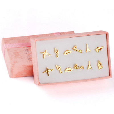 ASONSTEEL 6 páros/dobozos vintage fülbevaló szett nőknek, hópehely piercing, rozsdamentes acél, modern arany színű, új sebészeti