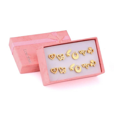 ASONSTEEL 6 páros/dobozos vintage fülbevaló szett nőknek, hópehely piercing, rozsdamentes acél, modern arany színű, új sebészeti