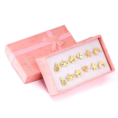 ASONSTEEL 6 páros/dobozos vintage fülbevaló szett nőknek, hópehely piercing, rozsdamentes acél, modern arany színű, új sebészeti