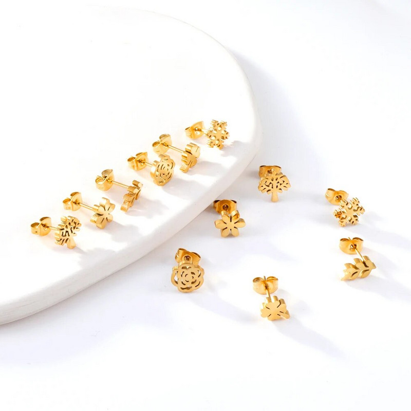 ASONSTEEL 6 páros/dobozos vintage fülbevaló szett nőknek, hópehely piercing, rozsdamentes acél, modern arany színű, új sebészeti