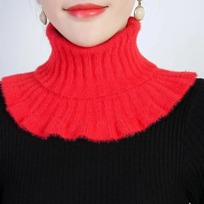 Biezinātas imitācijas ūdeles kašmira priekšautiņš sievietēm rudens/ziemas silts kakla aizsargs, elastīgs, volāns viltus apkakles vilnas šalle