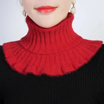 Biezinātas imitācijas ūdeles kašmira priekšautiņš sievietēm rudens/ziemas silts kakla aizsargs, elastīgs, volāns viltus apkakles vilnas šalle