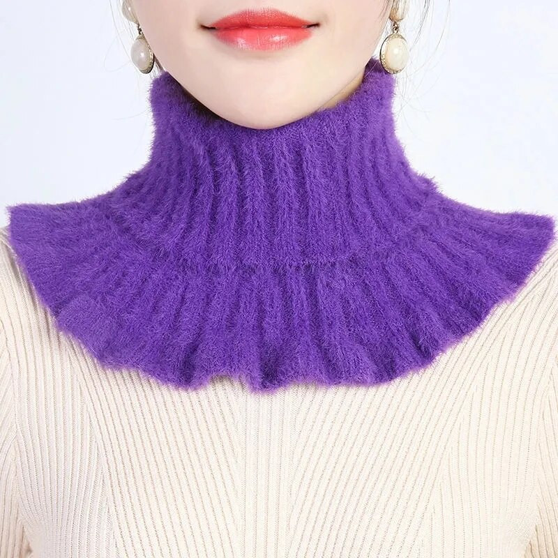 Biezinātas imitācijas ūdeles kašmira priekšautiņš sievietēm rudens/ziemas silts kakla aizsargs, elastīgs, volāns viltus apkakles vilnas šalle
