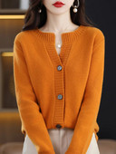 Jesen Zima Kardigan s O-izrezom za žene 100% merino vuna podebljana čistih boja Pleteni pulover od kašmira Ženska gornja odjeća