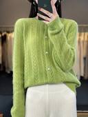 Ženski kardigani Džemper Jesen Zima O-izrez Grace 100% Merino vuneno pletivo Šuplji mekani pleteni kaput od kašmira Korejska moda