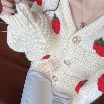 MEXZT Γυναικείο πουλόβερ Harajuku Strawberry Loose Cardigan Φθινοπωρινή μόδα μακρυμάνικο κορεάτικο μπλουζάκι Κομψό γυναικείο Preppy Style Y2k πουλόβερ