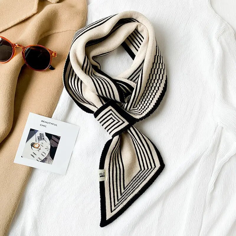 Siltas kašmira kakla šalles sievietēm ziemas trikotāžas vilnas šalles garš lakats svītrains apdrukāts bandānas galvas lakats sievietēm 16*150cm