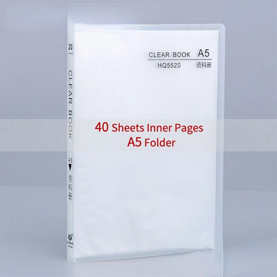 20/30/40 lappuses A5 failu mapes dokumentu maisa uzglabāšanas mape ar ieliktņiem Displeja grāmata PP Ūdensizturīga krāsainu dokumentu mape