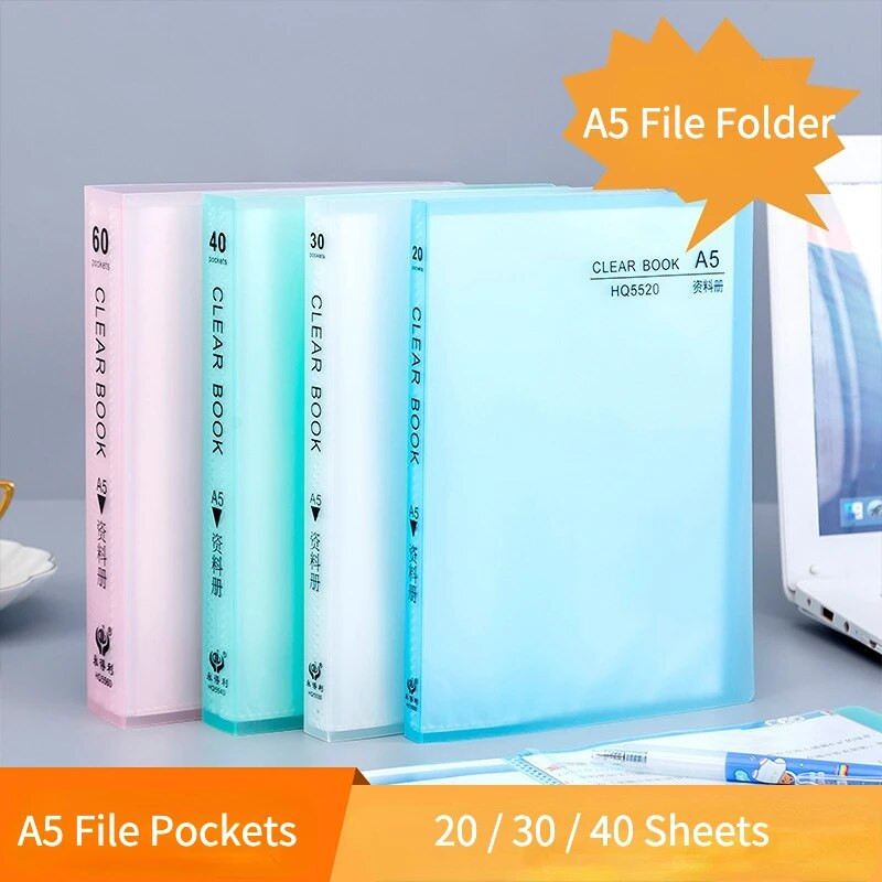 20/30/40 lappuses A5 failu mapes dokumentu maisa uzglabāšanas mape ar ieliktņiem Displeja grāmata PP Ūdensizturīga krāsainu dokumentu mape